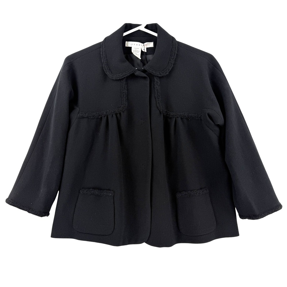 Studio M Jacket Womens Small Black Fringe Knit 3/4 Sleeve Veronique Pleated NWT